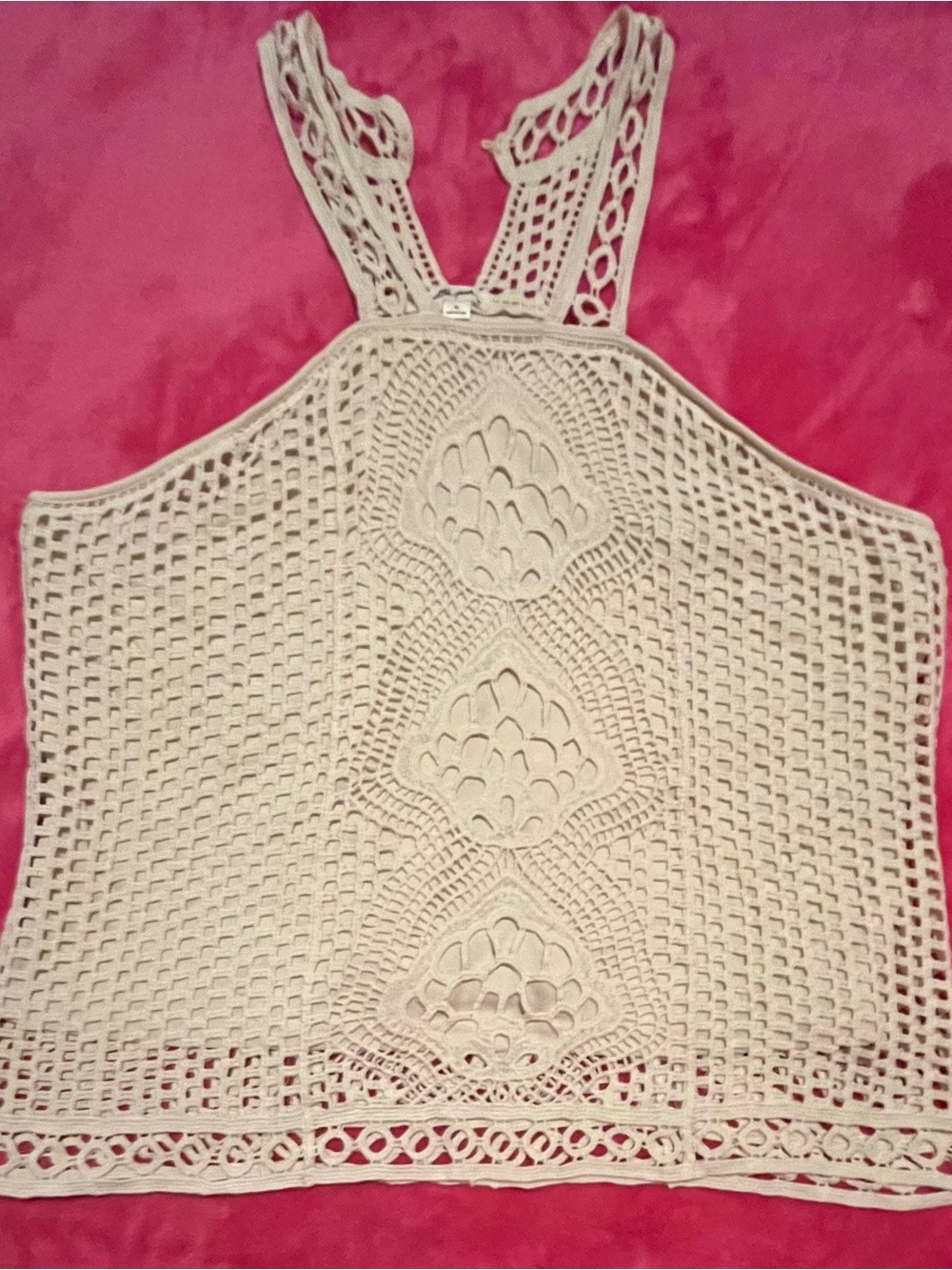 Crochet Lace Tank Top Boho Lined Cotton Festival, Ultra Pink XL like new